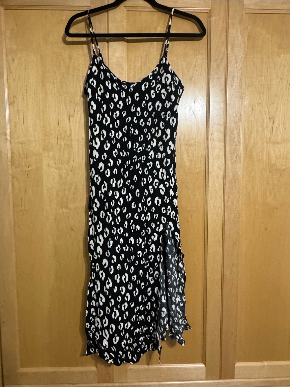Black and White Leopard Slip Dress with Spaghetti Straps